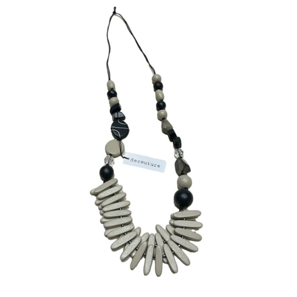 Boho  Black and Taupe Wood Necklace Imported